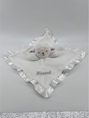 Hallmark White Lamb Security Blanket Blessed Plush Lamb Lovey Satin Trim